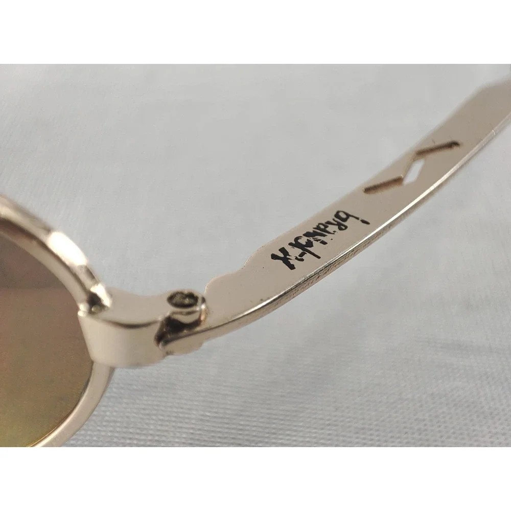 BrandX Part Fifteen Gold Mirror Wrap Sunglasses Worn Spring Hinge AS-IS